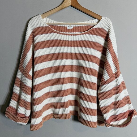 NWOT By Together Stripe Cropped Knit Sweater Pullover Womens Medium Ivory Orange - Picture 4 of 12